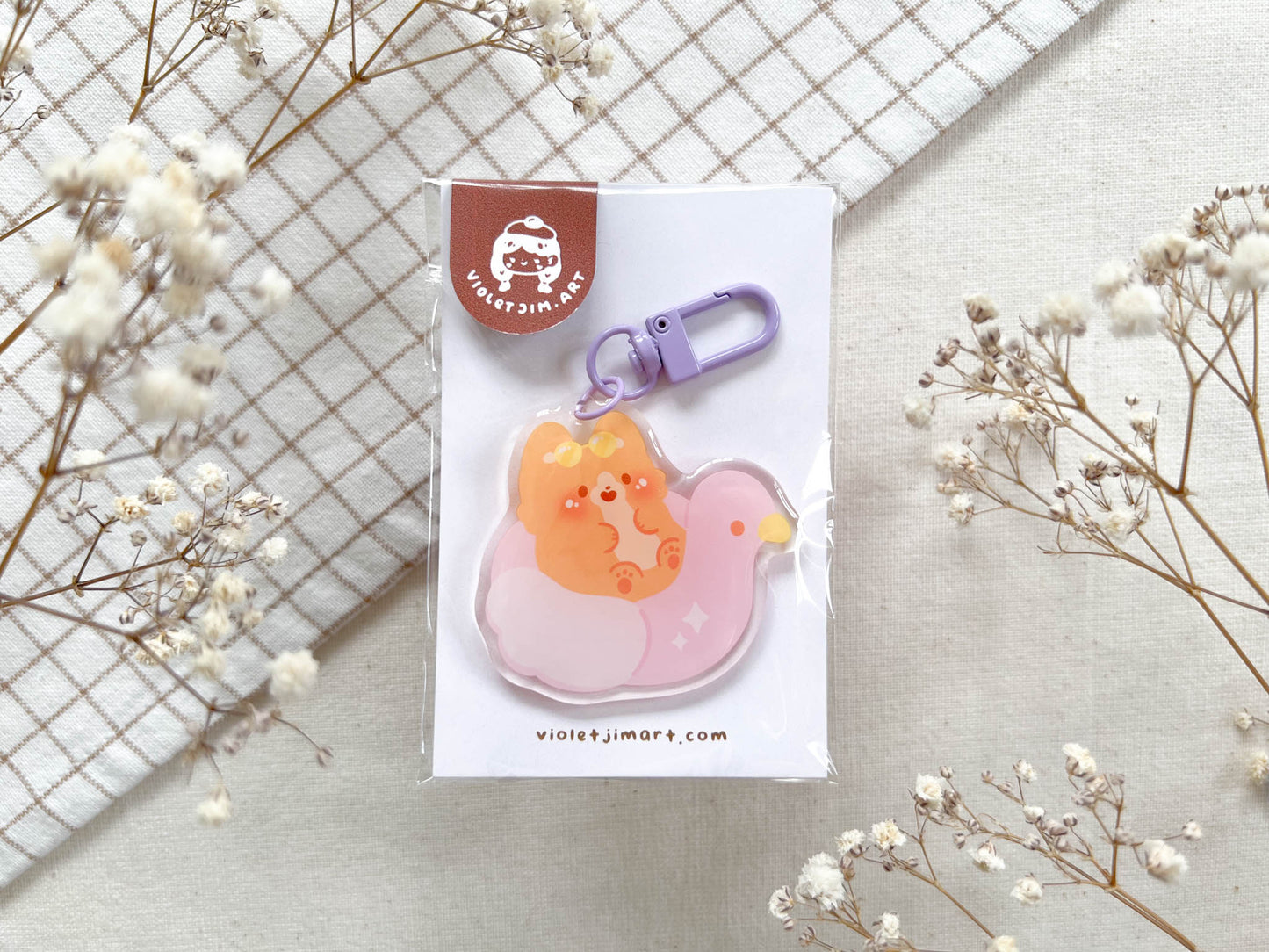 Mochi & Flamingo Floatie Acrylic Keychain