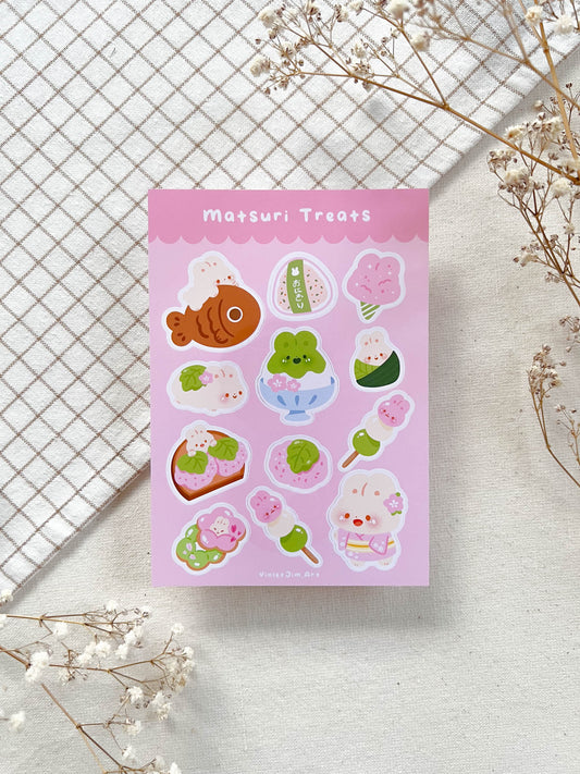Bonbon's Matsuri Snacks Matte Vinyl Sticker Sheet - Water Resistant, High Quality, A6 Size