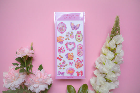 Flutter & Bloom Sticker Sheet 'Ethereal Coquette Collection'