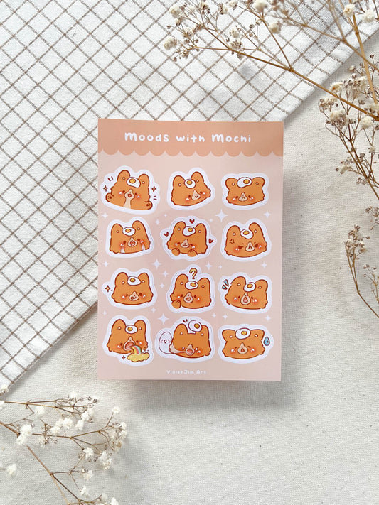High-Quality Corgi Mochi Mood Emoji Stickers - Funny Expressions - Matte Vinyl Sticker Sheet, Water-Resistant - A6 Size