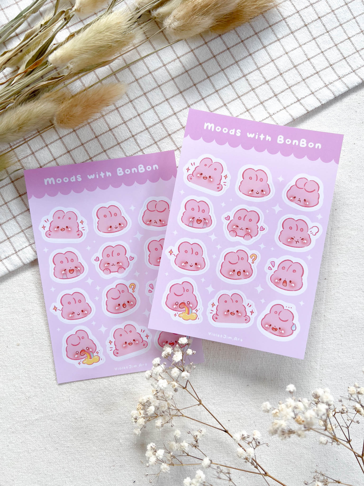 High-Quality Bunny Bonbon Mood Emoji Stickers - Funny Expressions - Matte Vinyl Sticker Sheet, Water-Resistant - A6 Size