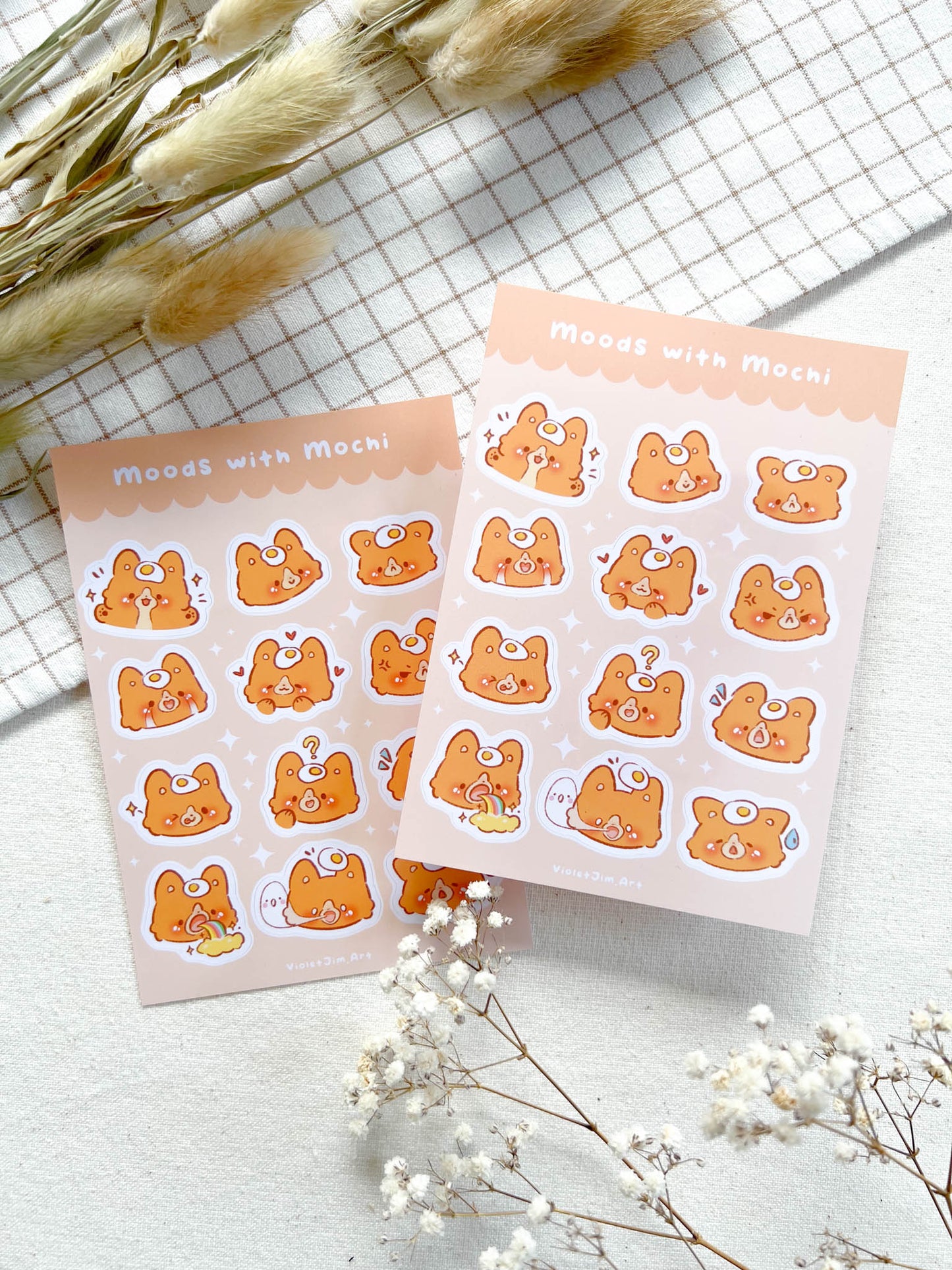 High-Quality Corgi Mochi Mood Emoji Stickers - Funny Expressions - Matte Vinyl Sticker Sheet, Water-Resistant - A6 Size