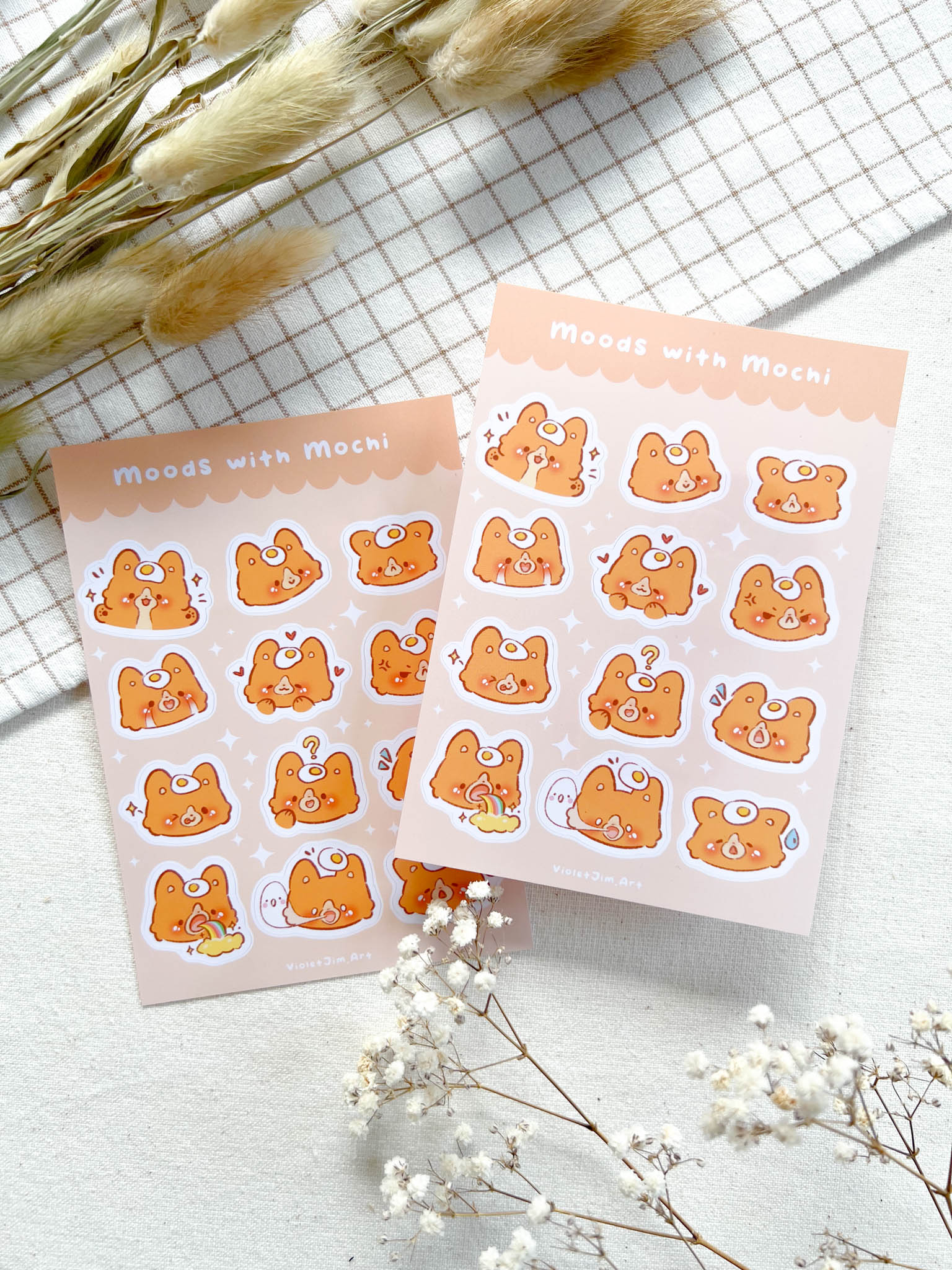 High-Quality Corgi Mochi Mood Emoji Stickers - Funny Expressions - Matte Vinyl Sticker Sheet, Water-Resistant - A6 Size