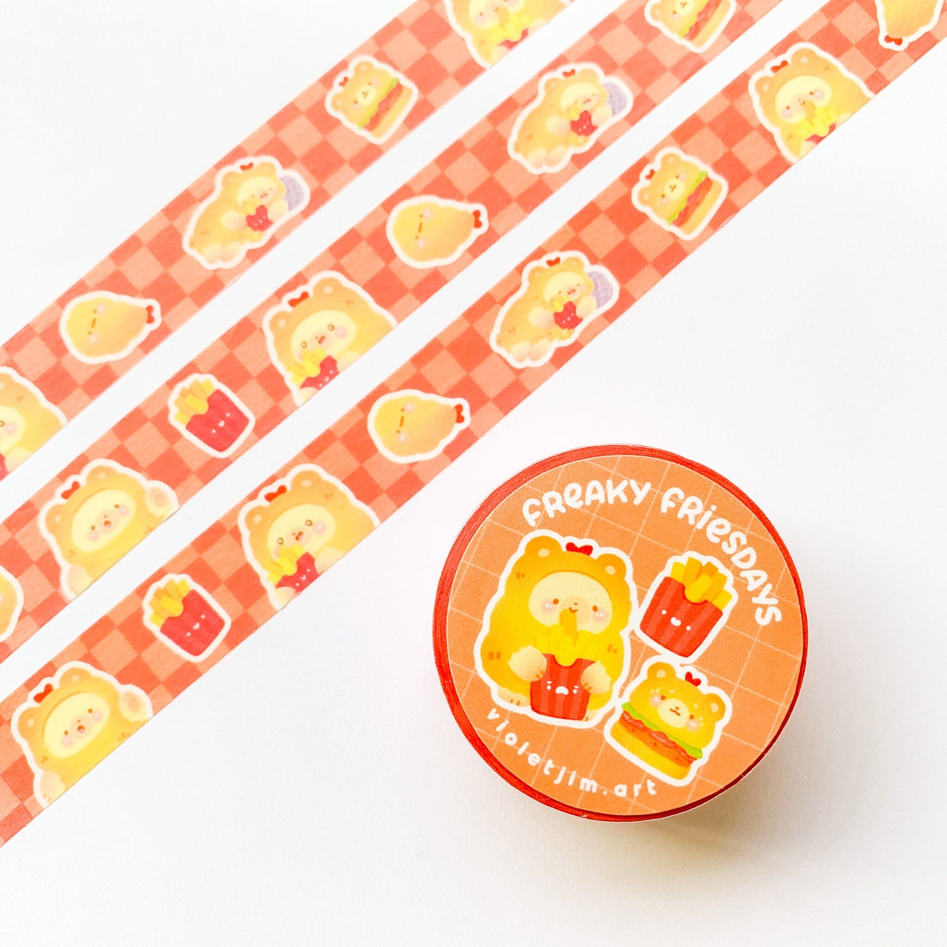 bear in tempura outfit with hamburgers and fries washi tape close up 1