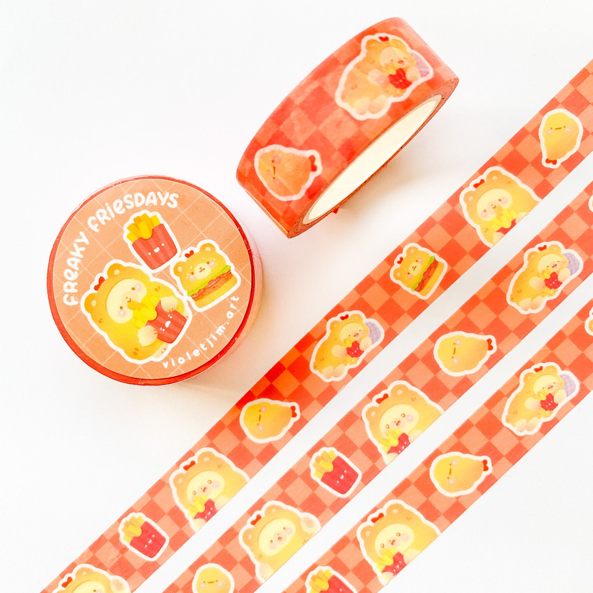 bear in tempura outfit with hamburgers and fries washi tape close up 3