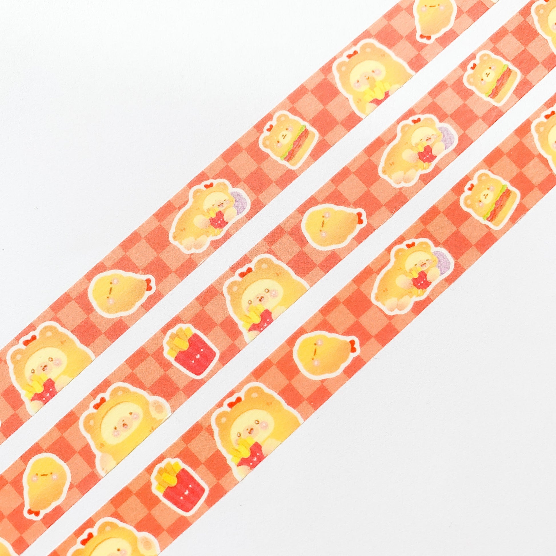 bear in tempura outfit with hamburgers and fries washi tape close up 2