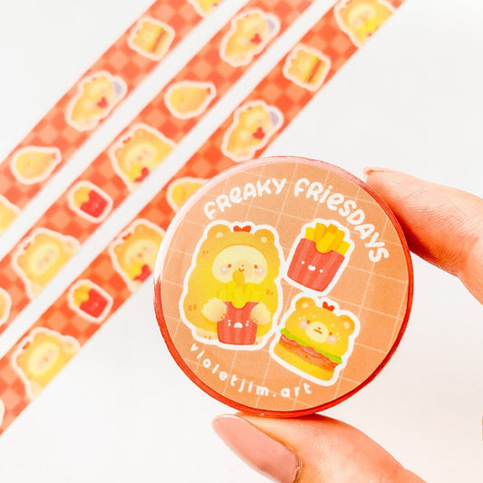 cute bear in tempura outfit with hamburgers and fries washi tape