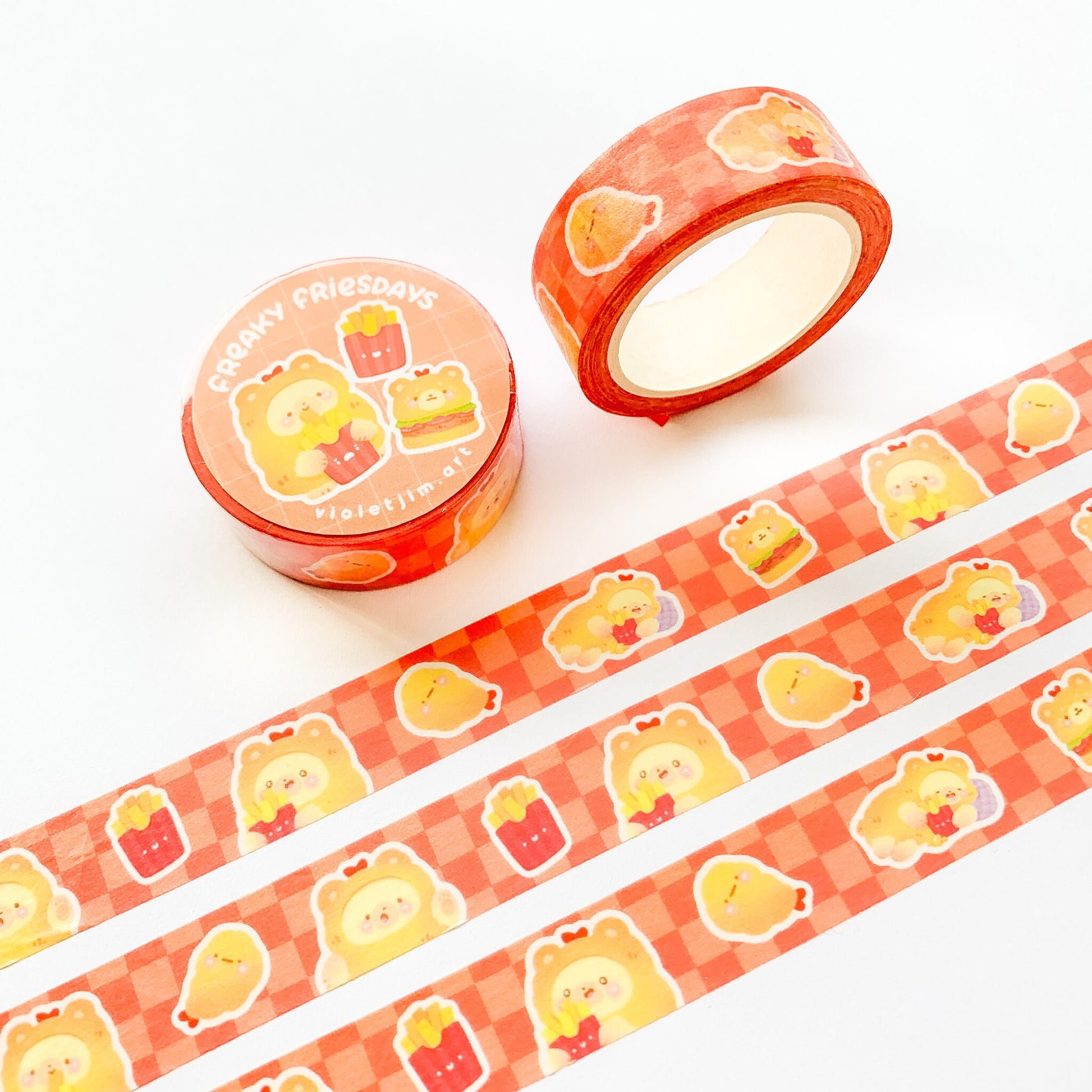 bear in tempura outfit with hamburgers and fries washi tape close up 4